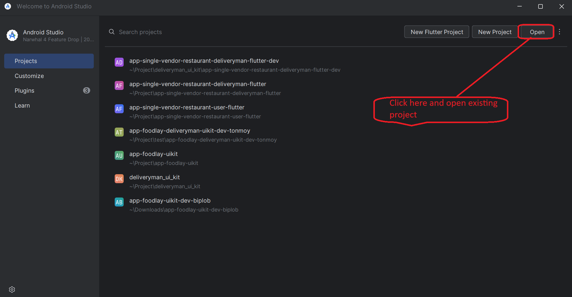 Open project folder in IDE